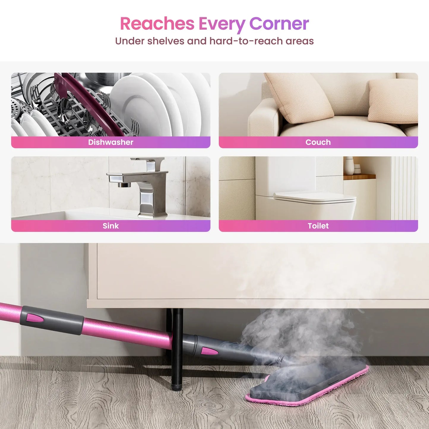 19-in-1 Steam Mop with Detachable Handheld Steamer, 3 Steam Modes & Multi-Surface Accessories